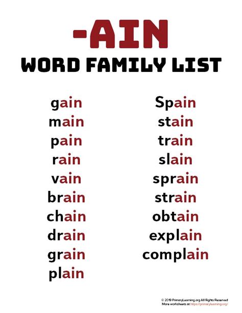 words starting with ain|words with a in it.